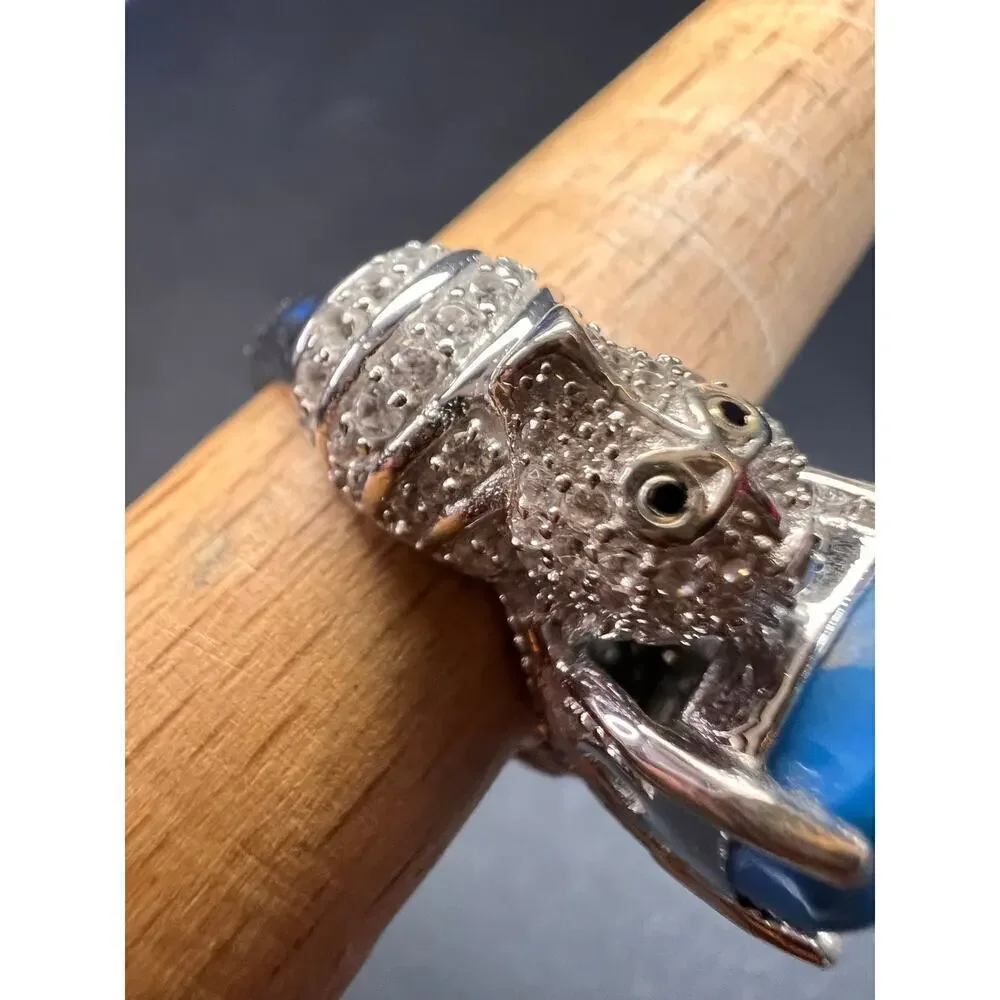 NEW Ceruleite and zircon seahorse ring in sterling silver size 8